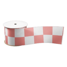Pastel Rood Wit Geruit Checkerboard  Satijnen Lint