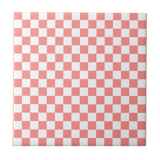 Pastel Rood Wit Geruit Checkerboard  Tegeltje (Voorkant)