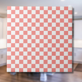 Pastel Rood Wit Geruit Checkerboard  Tegeltje