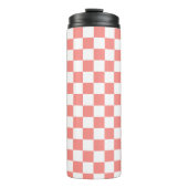 Pastel Rood Wit Geruit Checkerboard  Thermosbeker (Voorkant)