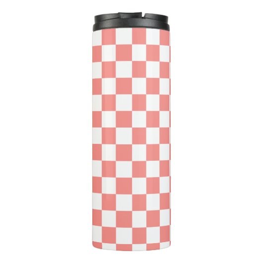 Pastel Rood Wit Geruit Checkerboard Thermosbeker (Achterkant)