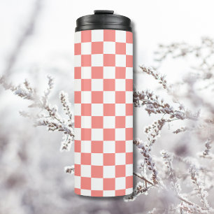 Pastel Rood Wit Geruit Checkerboard  Thermosbeker