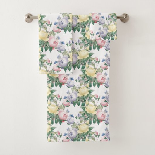 Pastel Roos Bloemen Badhanddoek Set Bad Handdoek (Insitu)
