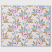 Pastel Roos Bloemen Goud Glitter Barok Antonietta Cadeaupapier (Vlak)