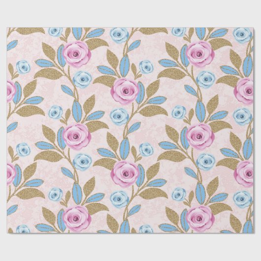 Pastel Roos Bloemen Goud Glitter Barok Antonietta Cadeaupapier (Vlak)