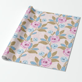 Pastel Roos Bloemen Goud Glitter Barok Antonietta Cadeaupapier