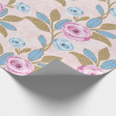 Pastel Roos Bloemen Goud Glitter Barok Antonietta Cadeaupapier (Hoek)