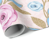 Pastel Roos Bloemen Goud Glitter Barok Antonietta Cadeaupapier (Rol Hoek)