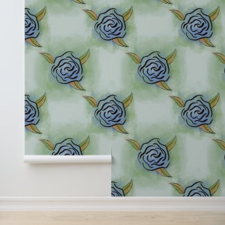 Pastel Roos Bloemenblok Prints - blauw en geel Behang