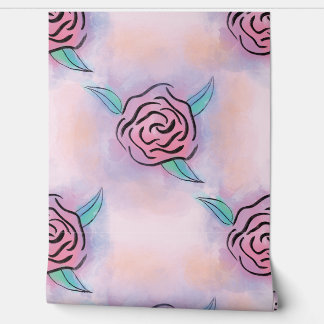 Pastel Roos Bloemenblok Prints - Roze en Blauwgroe Behang