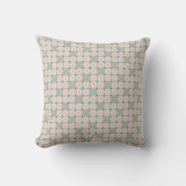 Pastel Roos en Blauwgroen Floral Tegel Pattern Kussen