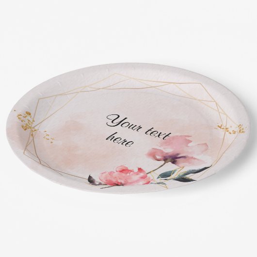 Pastel Roos en gouden lijst elegante sjabloon serv Papieren Bordje (Gekanteld)