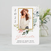 Pastel Roos Eucalyptus Floral Foto Afstuderen Folie Uitnodiging (Staand Voorkant)