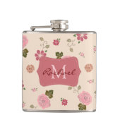  pastel Roos Floral Pattern - Aangepast Heupfles (Voorkant)