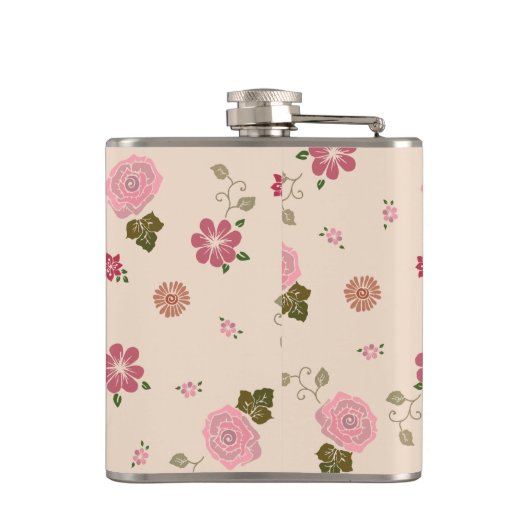  pastel Roos Floral Pattern - Aangepast Heupfles (Achterkant)