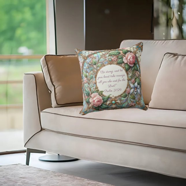 Pastel Roos Garden  Bijbelvers Kussen (Creator heeft geüpload)