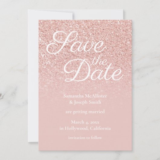 Pastel Roos Gold Blush Ombre Glitter Save the Date Kaart (Voorkant)