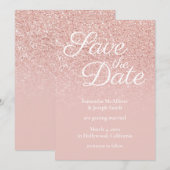 Pastel Roos Gold Blush Ombre Glitter Save the Date Kaart (Voorkant / Achterkant)