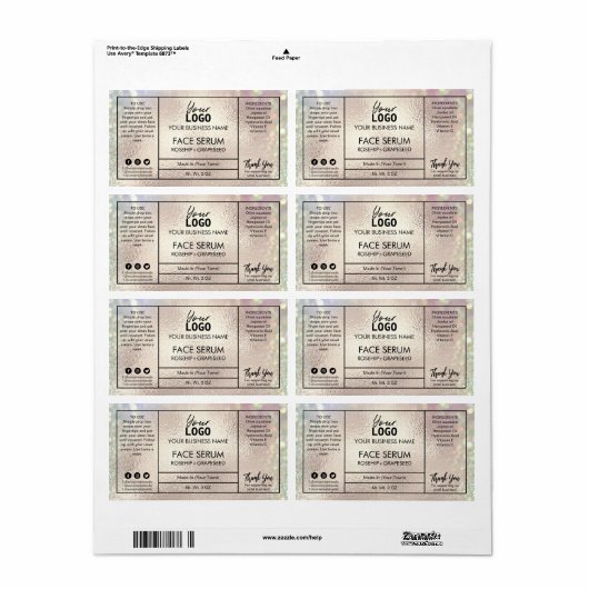 Pastel Roos Gold Modern Face Serum Etiket (Full Sheet)