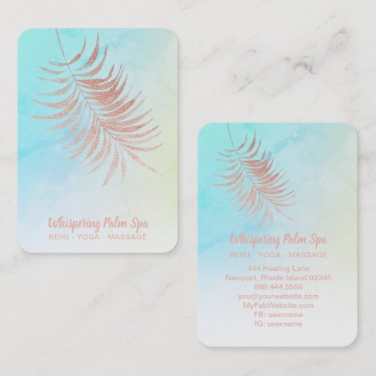 *~* Pastel Roos Gold Palm Leaf Ombre Turquoise Visitekaartje (Voorkant / Achterkant)