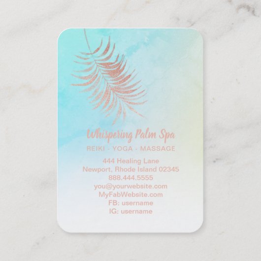 *~* Pastel Roos Gold Palm Leaf Ombre Turquoise Visitekaartje (Achterkant)