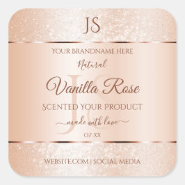 Pastel Roos Koraal Glitter-Initialen Productlabels Vierkante Sticker