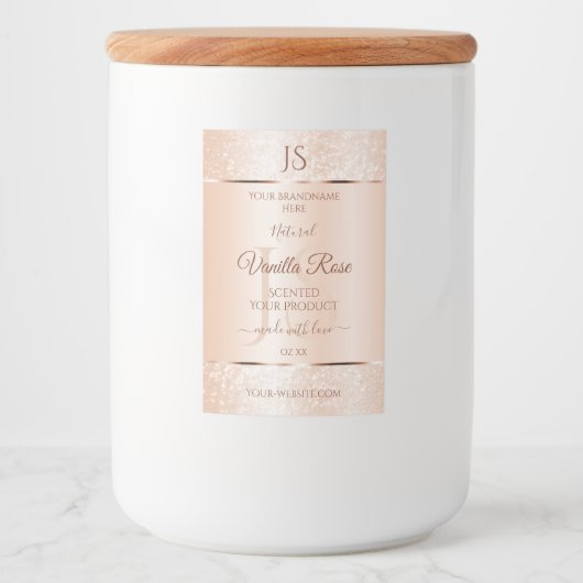 Pastel Roos Koraal Glitter-Initialen Productlabels Voedselcontainer Etiket (Voorkant)