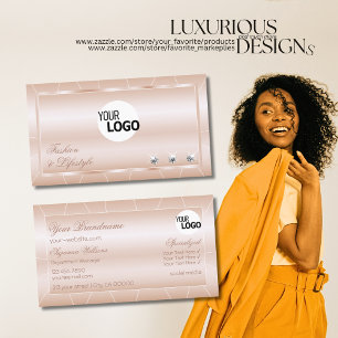 Pastel-Roos-koraal met diamanten en Logo luxe Visitekaartje