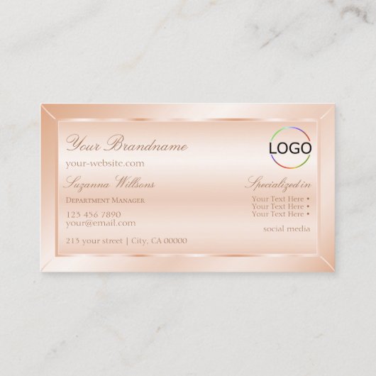 Pastel Roos Koraal met monogram en Logo legant Visitekaartje (Achterkant)