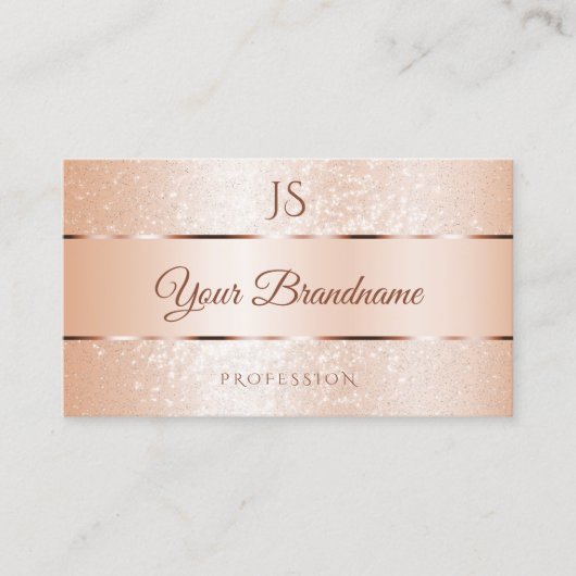 Pastel Roos Koraal mousserend gliter met Initiaal Visitekaartje (Voorkant)