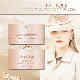 Pastel Roos Koraal mousserend gliter met Initiaal Visitekaartje