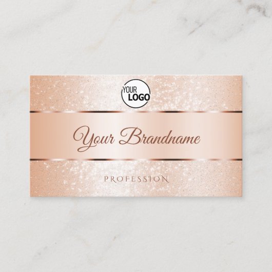 Pastel Roos Koraal Mousserende Logo Initialen Visitekaartje (Voorkant)