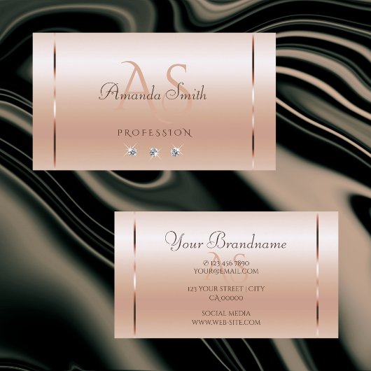 Pastel Roos Koraal Shimmery Sparkle Jewels Initial Visitekaartje