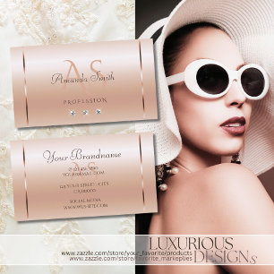 Pastel Roos Koraal Shimmery Sparkle Jewels Initial Visitekaartje