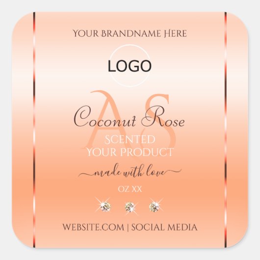 Pastel Roos Salmon Product Label Monogram en Logo (Voorkant)