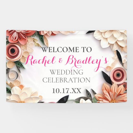 Pastel Roos Wedding Greenery Paper Quilling Floral Spandoek (Horizontaal)