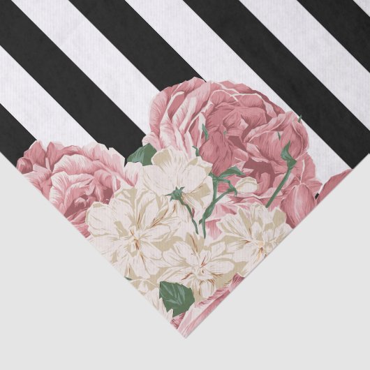 Pastel Roos, zwart, witte strepen Tissuepapier (Detail)