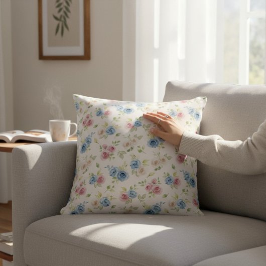 Pastel Rose Botanical Watercolor  Kussen