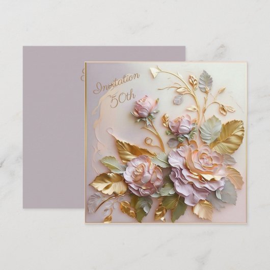 Pastel Rosegold gebeeldhouwde Rozen 50th Save The Date (Voorkant / Achterkant)