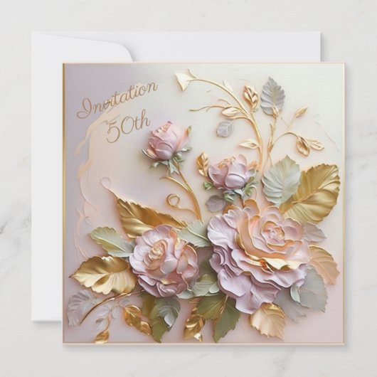 Pastel Rosegold gebeeldhouwde Rozen 50th Save The Date (Voorkant)