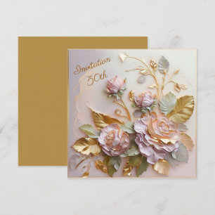 Pastel Rosegold Rozen 50th Kaart