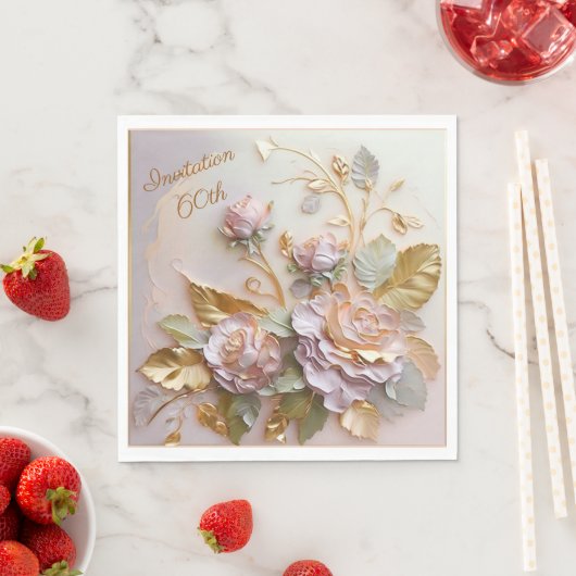 Pastel Rosegold Rozen 60e Uitnodiging Servet (Insitu)