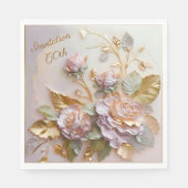 Pastel Rosegold Rozen 60e Uitnodiging Servet (Voorkant)