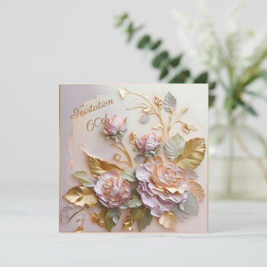 Pastel Rosegold Rozen 60th Save The Date (Staand voorkant)