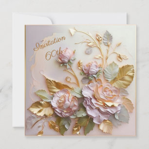 Pastel Rosegold Rozen 60th Save The Date