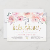 Pastel Roses & Greenery Gold Chic Baby shower Kaart (Voorkant)