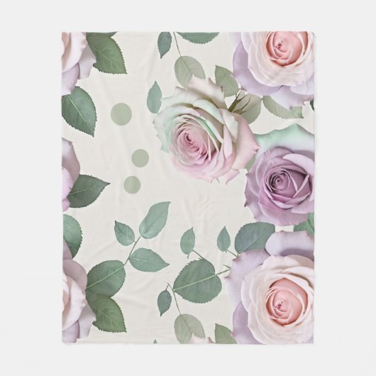 Pastel Roses In Shades Of Lilac Mint And Blush Fleece Deken (Voorkant)