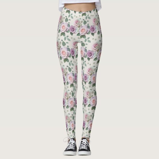 Pastel Roses In Shades Of Lilac Mint And Blush Leggings (Voorkant)