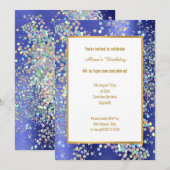 PASTEL ROYAL BLUE TEXTURED HOLOGRAPHIC INVITATION KAART (Voorkant / Achterkant)