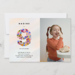 Pastel Roze 9e Verjaardag Bloemen Uitnodiging Foto